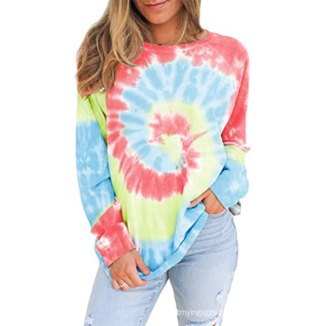 Hot style cross-border women's wear 2021 spring and autumn new tie-dye print hooded long-sleeve T-shirt hoodie